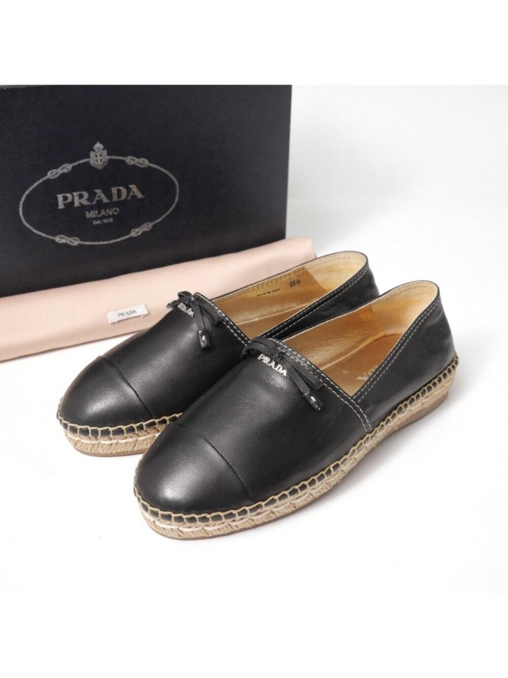 Prada Slip On Lamb Nappa Leather Espadrilles Shoes 35.5